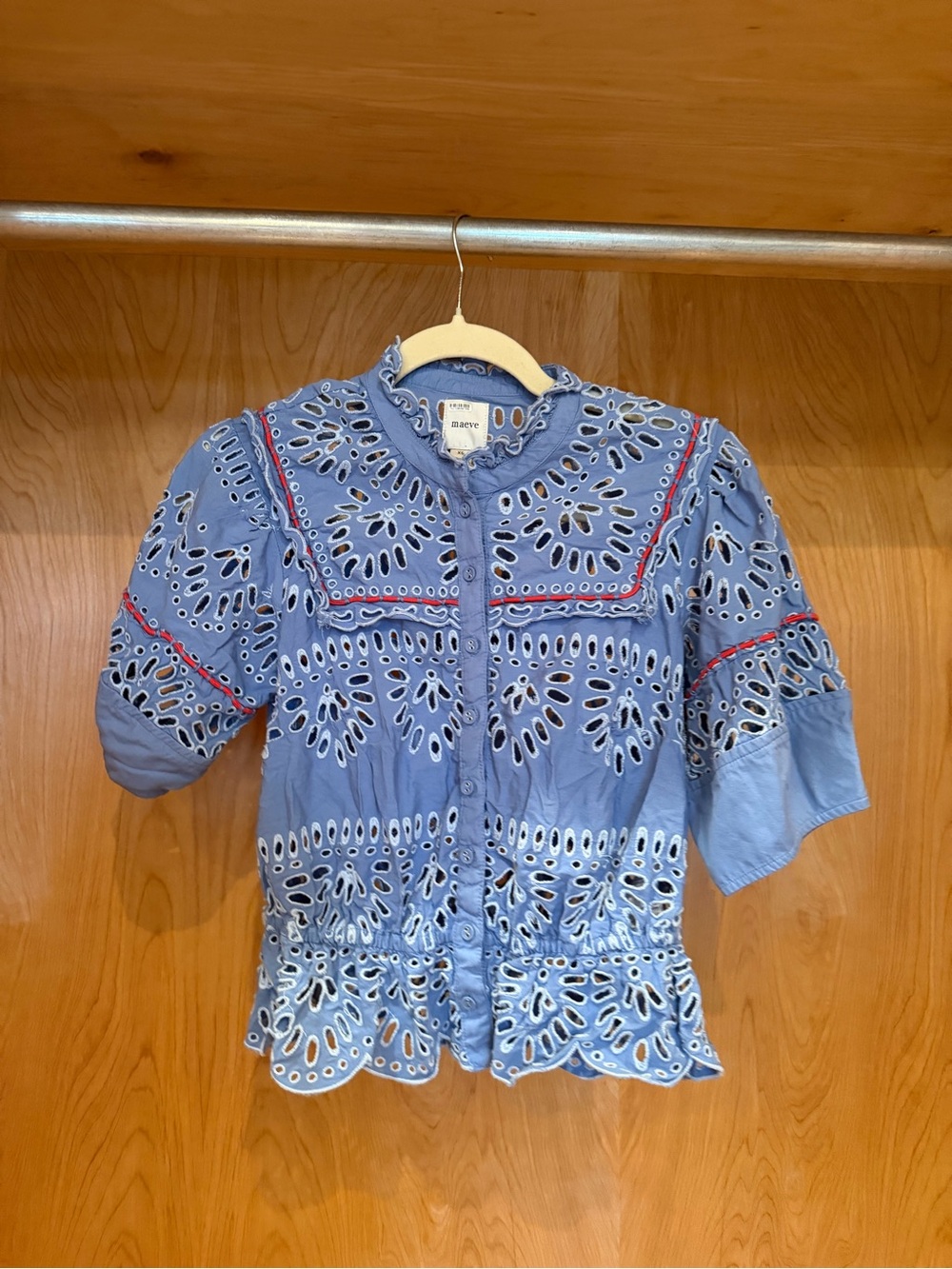 Maeve Blue Eyelet Button-Front Top